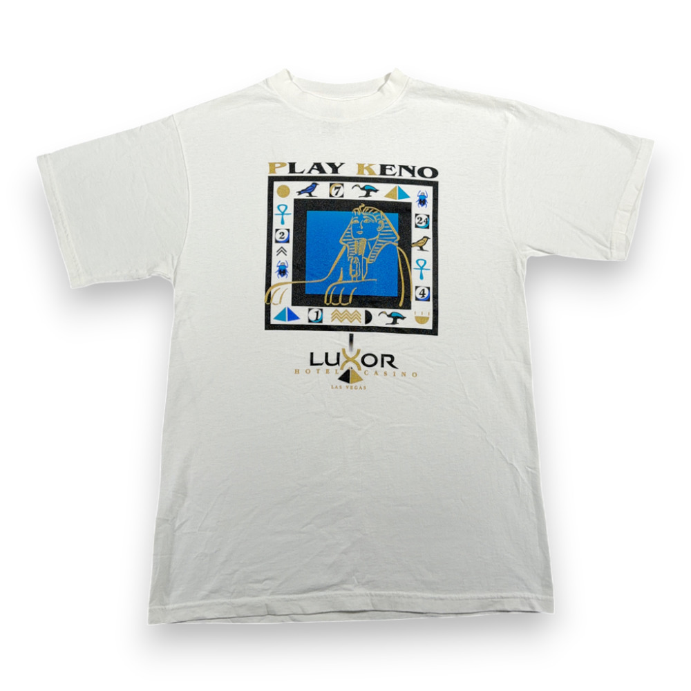 Vintage Luxor Hotel Casino Shirt Adult LARGE White Las Vegas Play Keno 90s